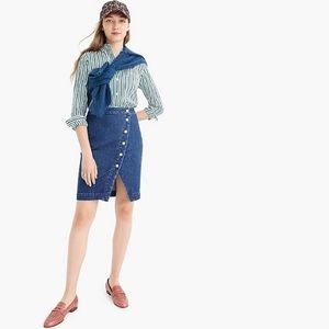 J CREW Denim Asymmetrical Side-button Pencil Skirt
